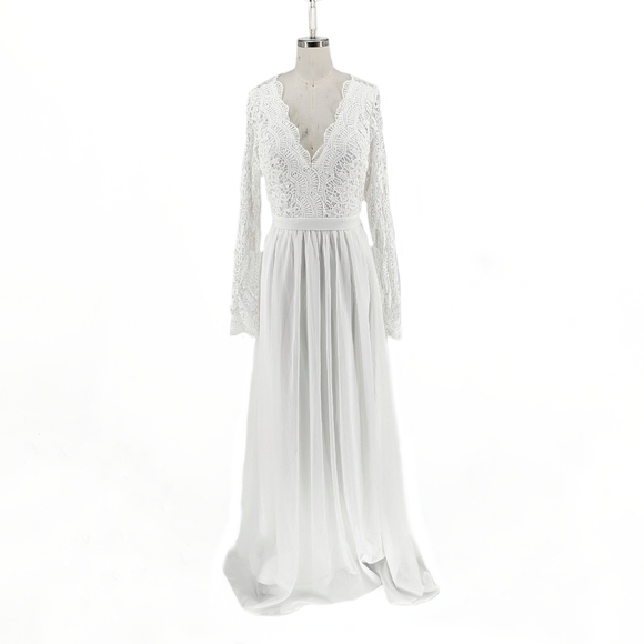 NWT Lulus Lace Maxi Wedding Dress White M formal bohemian bride classic spring - Picture 1 of 8